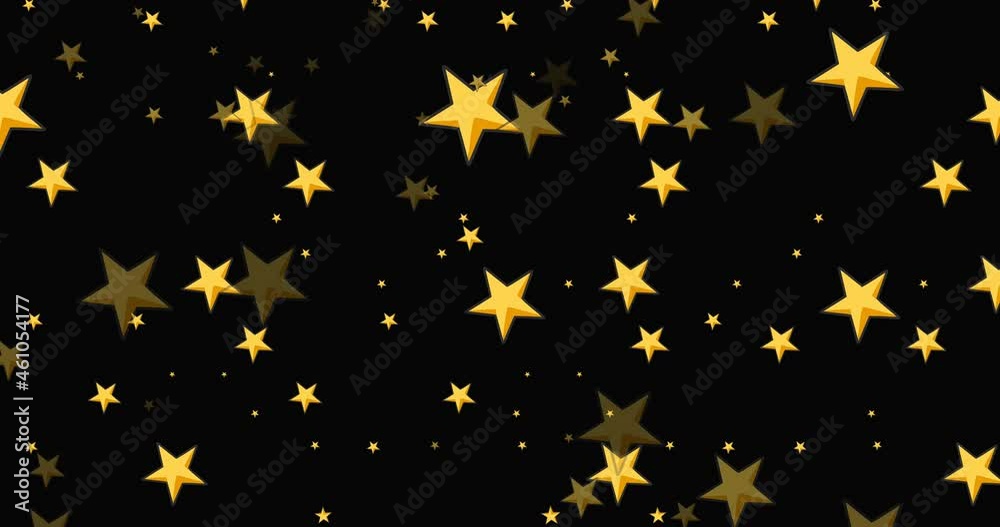 Animation of gold christmas stars falling on black background Animation of gold christmas stars falling on black background