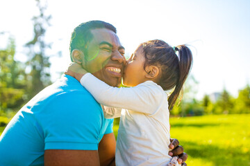 father's day celebration happy afro american man with his cute baby in summer park having fun together