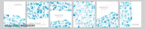 Set of vector cover notebook design. Abstract blue minimal triangles halftone template design for notebook paper, copybook brochures, book, magazine. Planner and diary cover for print