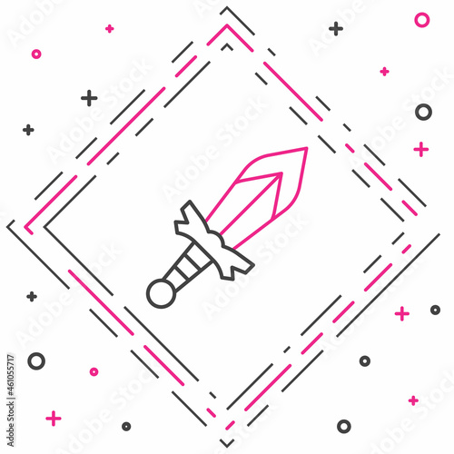 Line Medieval sword icon isolated on white background. Medieval weapon. Colorful outline concept. Vector