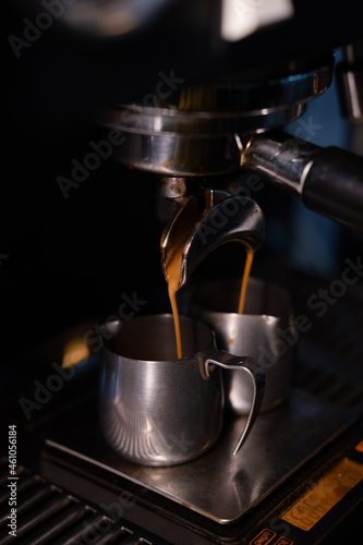 close up of a professional coffee machine. loft dark coffee shop