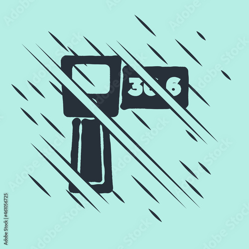Black Digital contactless thermometer with infrared light icon isolated on green background. Glitch style. Vector