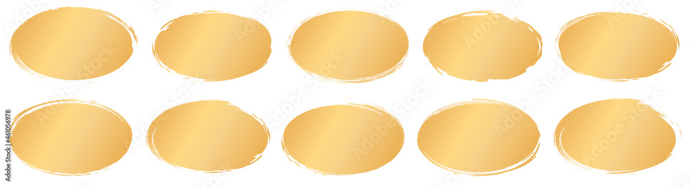 set of vector gold oval brush painted ink stamp circle banner on white background set of vector gold oval brush painted ink stamp circle banner on white background
