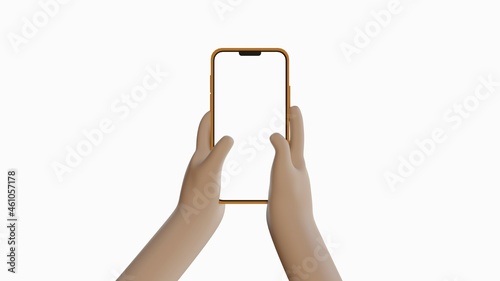 3d illustration. Device Mockup. Dark white cartoon hand holding a phone with white background.