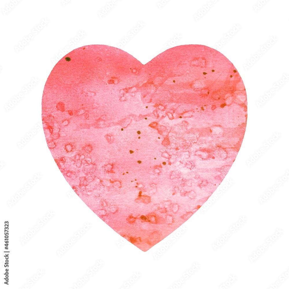 Pink heart. Watercolor backgraund, hand painted illustrations, isolated, white background