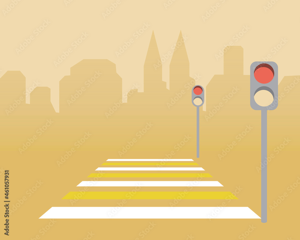 Traffic light at pedestrian crossing, copy space template, Flat vector ...
