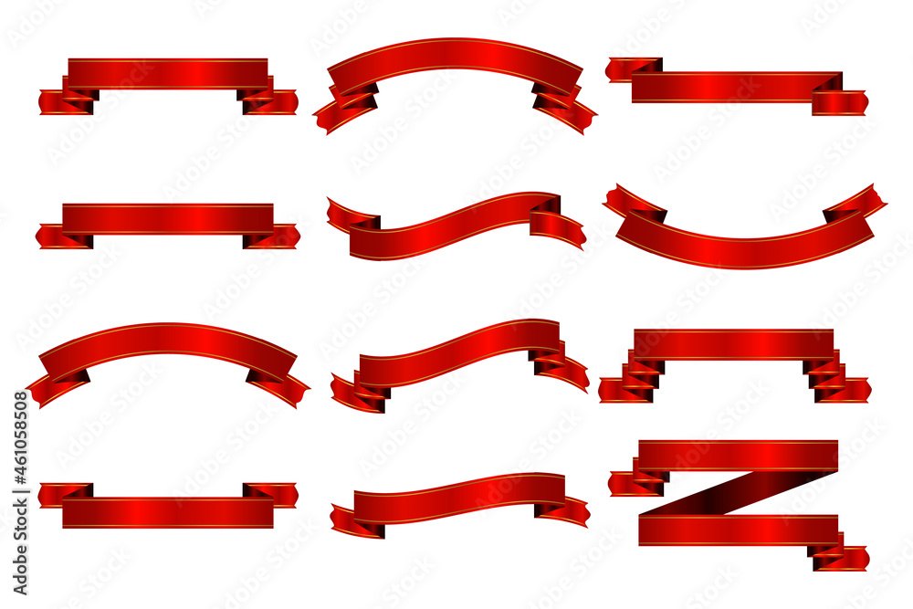 Red ribbons collection isolated on white background Red ribbons collection isolated on white background