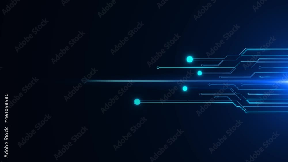 Futuristic motherboard Printed circuit board PCB circuit graphic animation background. Computer engineering, microchip connectivity, information system, science and technology, electrical circuit.