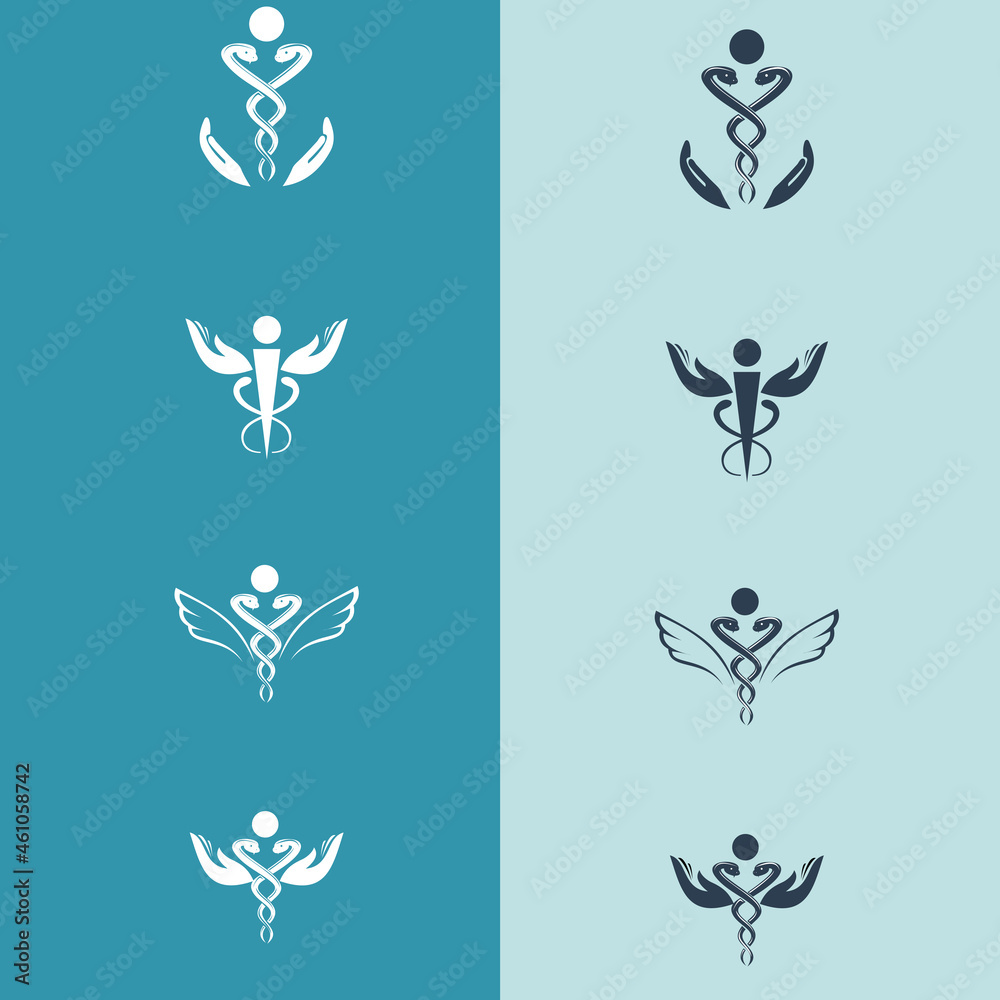 Medical logo template. Caduceus glyph icon, medicine and healthcare, pharmacy sign vector graphics.