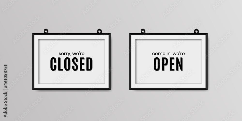 We are closed and we are open realistic signboard We are closed and we are open realistic signboard