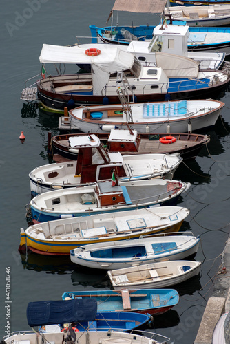 Tela boats moored in the port of procida