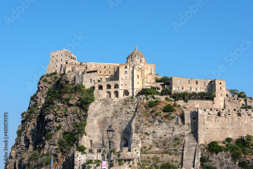 view of the Aragonese castle in Ischia