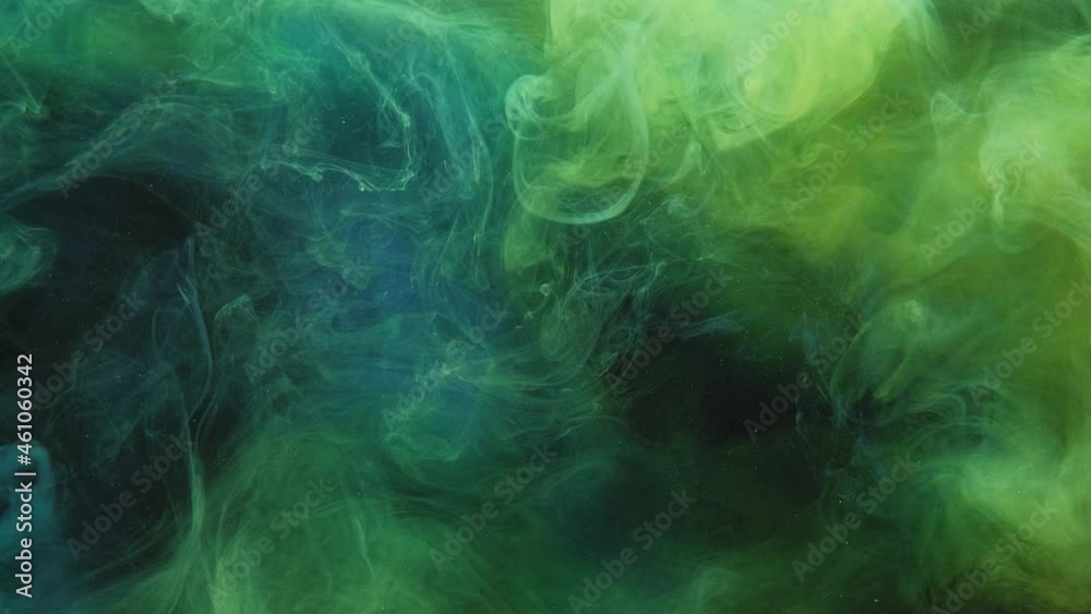 Color smoke background. Toxic fume. Chemical explosion. Vapor animation. Green blue yellow mist cloud mix motion on dark logo reveal layer.