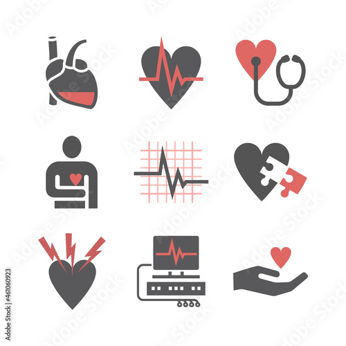 Cardiology center, clinic icons. Heart signs. Vector illustration