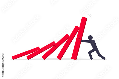 Stickman stopping domino effect image. Clipart image