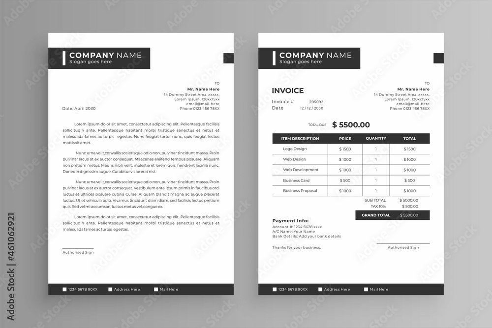 Naklejka premium Invoice and letterhead design