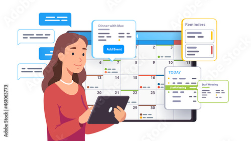 Woman planning day in calendar application