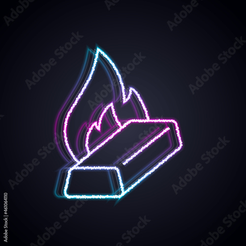 Glowing neon line Molten gold being poured icon isolated on black background. Molten metal poured from ladle. Vector