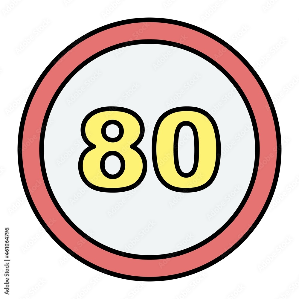 Vector Speed Limit 80 Filled Outline Icon Design Vector Speed Limit 80 Filled Outline Icon Design