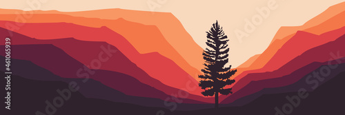 mountain landscape with pine tree silhouette vector flat design good for wallpaper, background, web banner, backdrop, tourism design, and design template