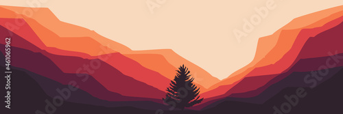 mountain landscape with pine tree silhouette vector flat design good for wallpaper  background  web banner  backdrop  tourism design  and design template