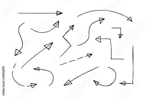 Arrow set. Hand-drawn vector black arrows isolated on white background.