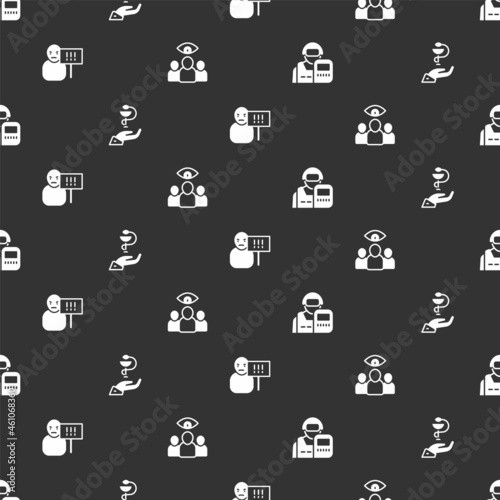 Set Police officer, Caduceus snake medical, Protest and Spy, agent on seamless pattern. Vector