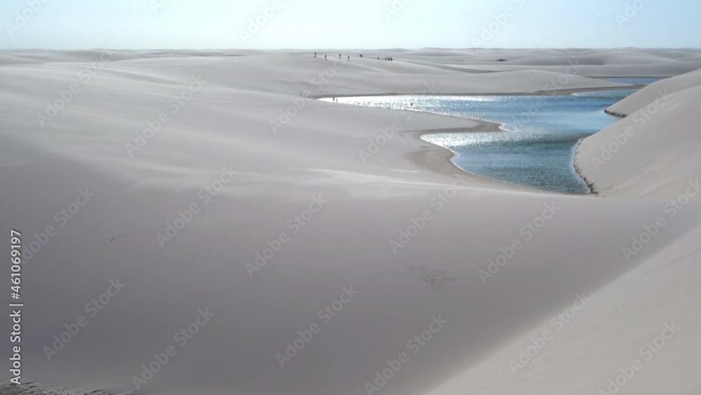 North brazil Lençóis Maranhenses kitesurfer lagoon, dunes paradise, desert water sports, aerial view panorama drone 4k. North brazil Lençóis Maranhenses kitesurfer lagoon, dunes paradise, desert water sports, aerial view panorama drone 4k.