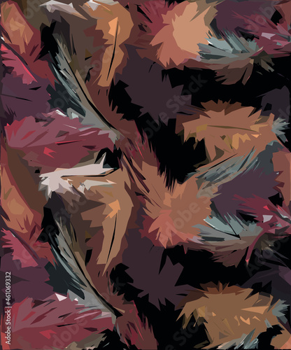 Abstract diagonal pattern from a modified image of a mixed autumn forest. Diagonal ornament in natural colors of autumn forest camouflage Leopard pattern.
