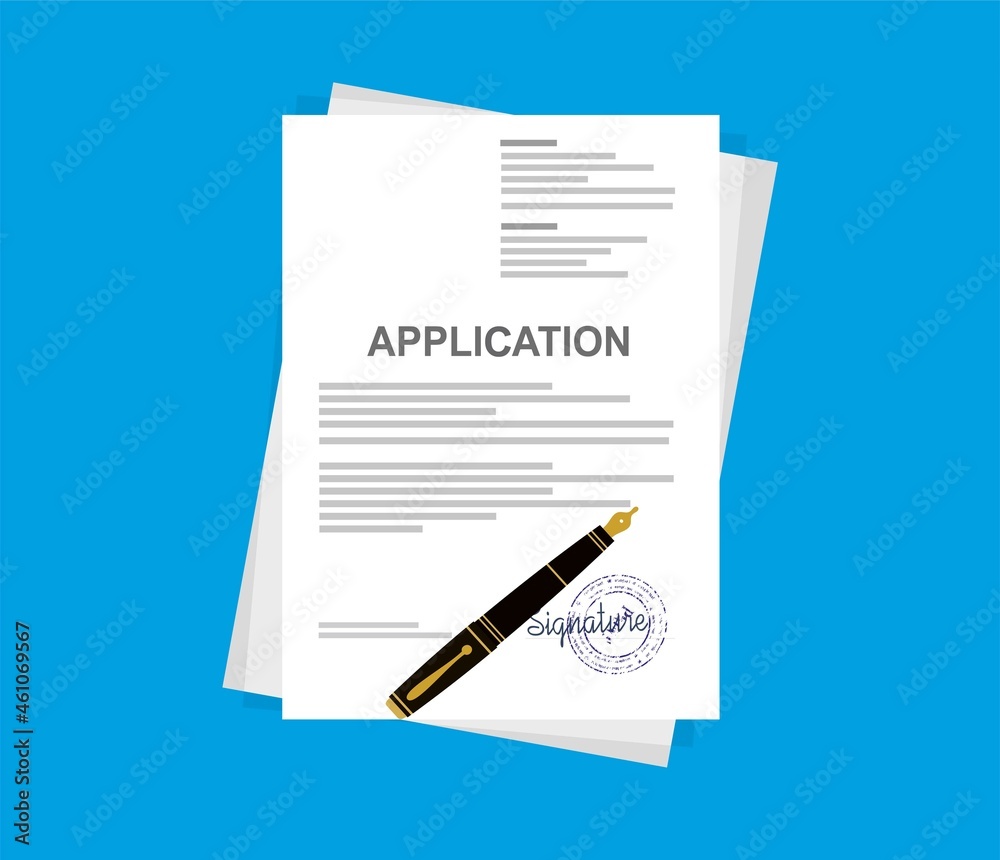 Vector application documents with stamp and pen Vector application documents with stamp and pen