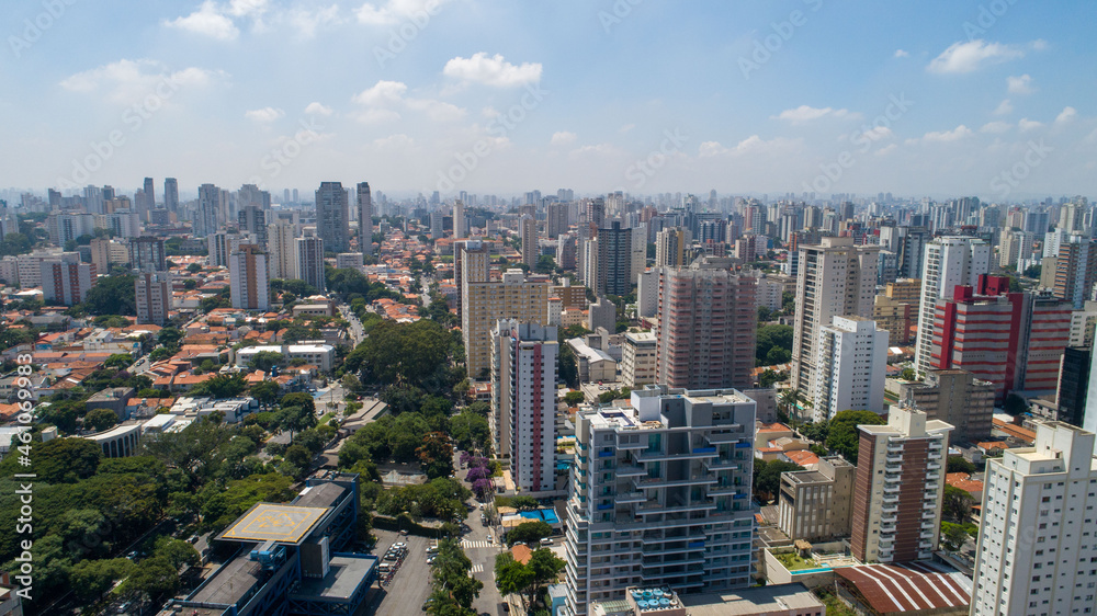 Fototapeta premium Aerial view of the city of São Paulo, Brazil. In the neighborhood of Vila Clementino, Jabaquara, south side. Aerial drone photo. Avenida 23 de Maio in the background