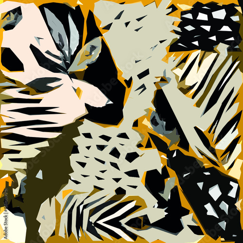 Abstract diagonal pattern from a modified image of a mixed autumn forest. Diagonal ornament in natural colors of autumn forest camouflage Leopard pattern.