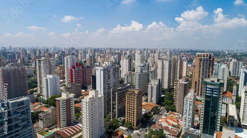 Aerial view of the city of São Paulo, Brazil. In the neighborhood of Vila Clementino, Jabaquara, south side. Aerial drone photo. Avenida 23 de Maio in the background