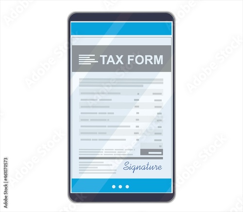 Electronic tax form or digital signature concept in vector illustration. Signing an electronic tax form online by phone