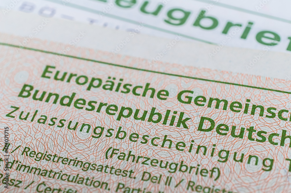 Zulassungsbescheinigung Fahrzeugbrief PKW Stock Photo Adobe Stock
