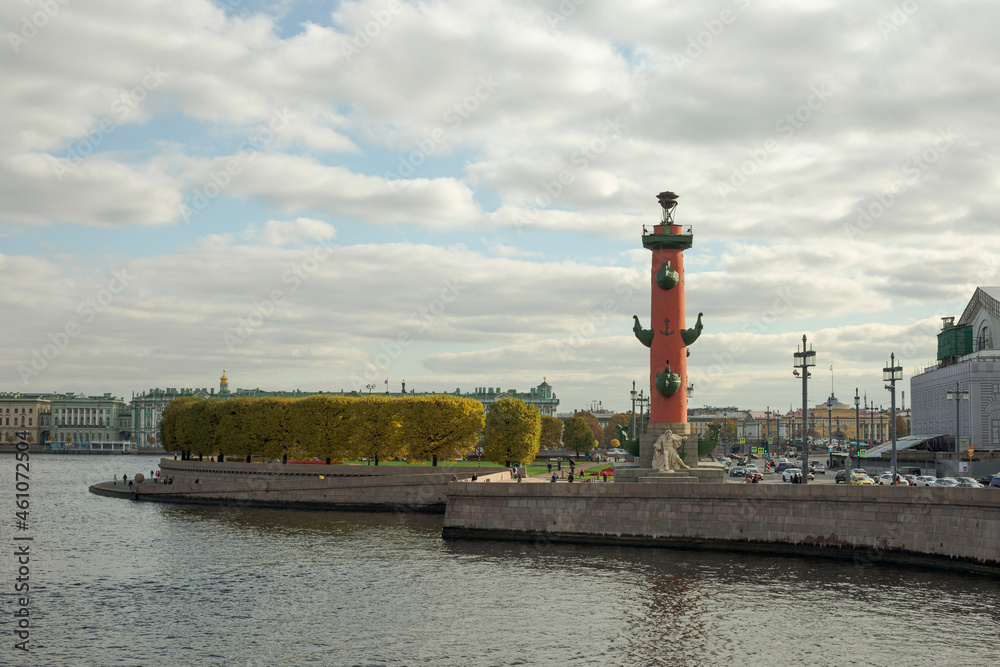 Rostral Column on the Spit of Vasilievsky Island. Saint Petersburg, Russia.