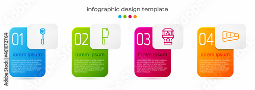 Set line Barbecue spatula, Meat chopper, Brick stove and Steak meat. Business infographic template. Vector