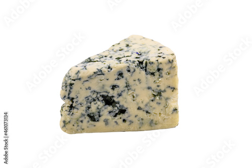 Piece of the blue cheese with mold isolated on a white background