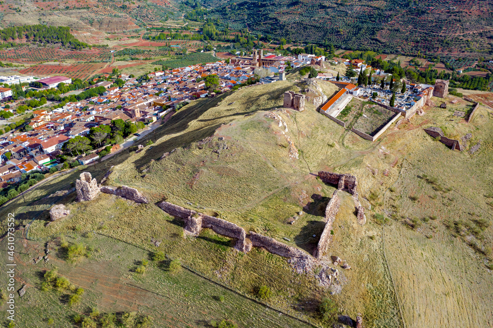Panorama of the ruins of the historic castle of Alcaraz, Spain