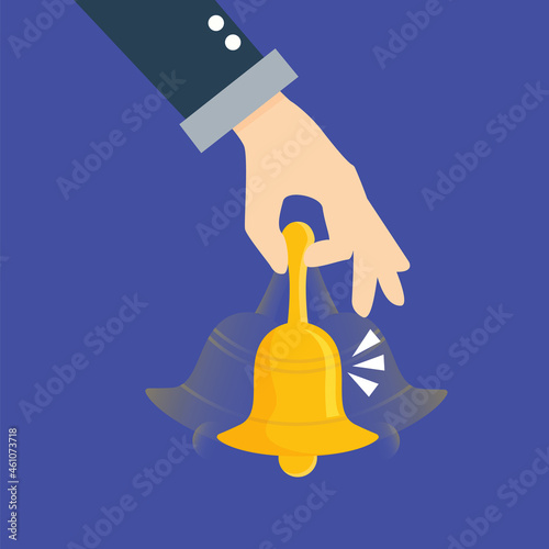 Businessman hand ringing a bell cartoon vector illustration