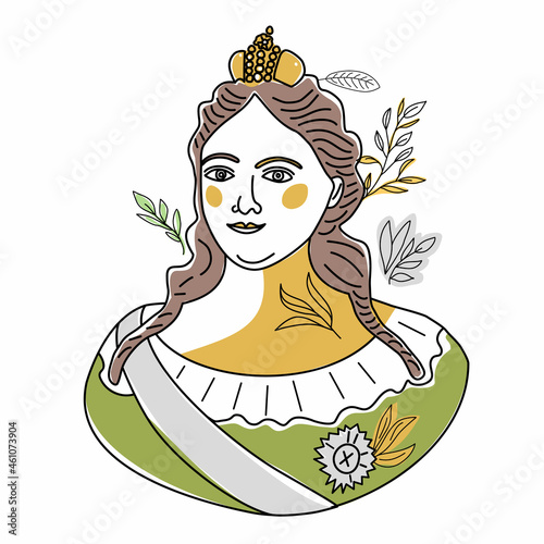 Trend line Illustration of Anna Ioannovna Romanova, niece of Peter the Great and empress of Russian empire. Portrait of historical figure woman in historical dress.
