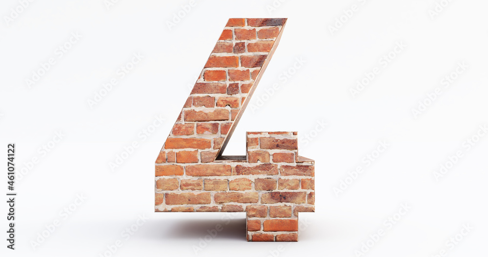 3d render of Red Brick Numbers, number four (4) isolated on white background 3d render of Red Brick Numbers, number four (4) isolated on white background
