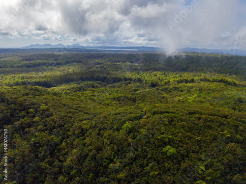Aerial view of the forest on top of Mount Cocotte (Cocotte Mountain) located near Plaine Champagne, Mauritius