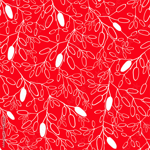 Barberry seamless pattern. Hand drawn berry background.