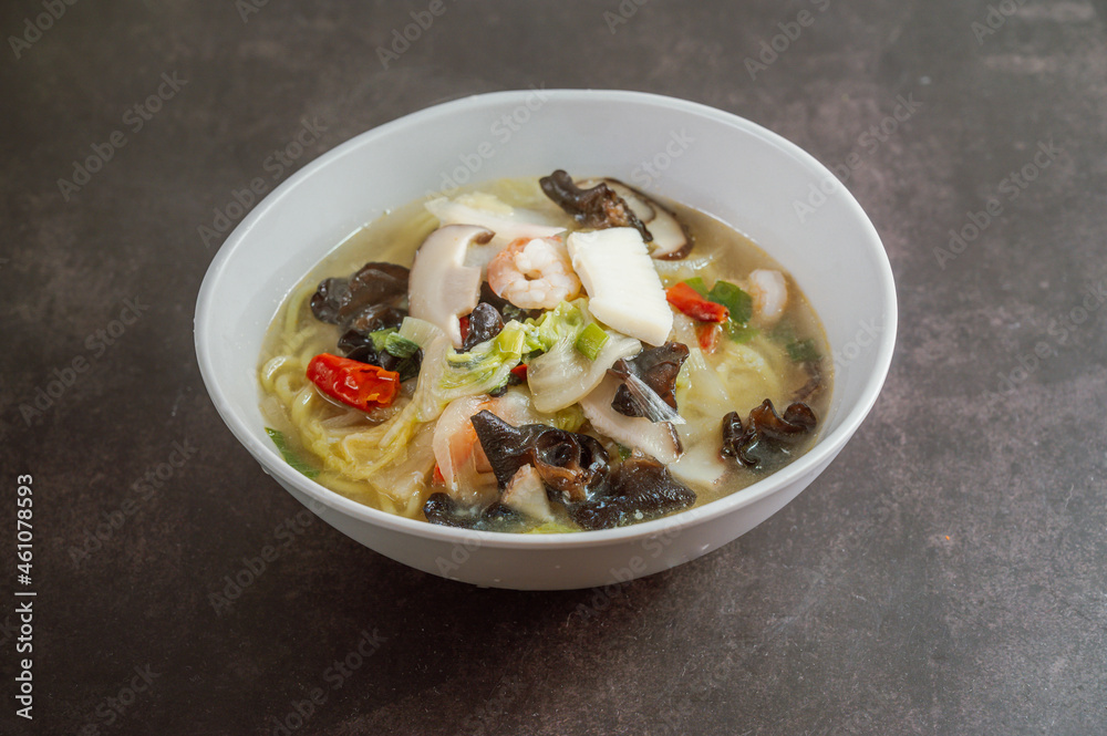 Korean style spicy white noodle soup with seafood 'hayan jjamppong' Korean style spicy white noodle soup with seafood 'hayan jjamppong'