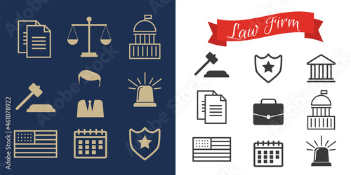 Business Policies Icons. Lawyer icons in flat style.