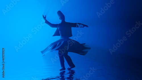 3d illustration of a whirling dervish in a dance enters a trance