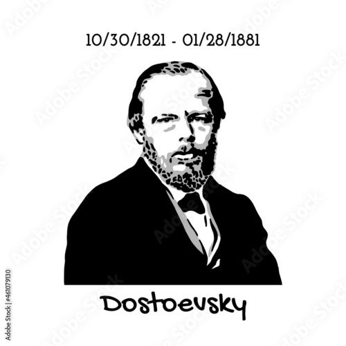 Vector portrait of Dostoevsky Fyodor Mikhailovich. The great Russian writer, short story writer, essayist, journalist and philosopher. Celebrity anniversary.