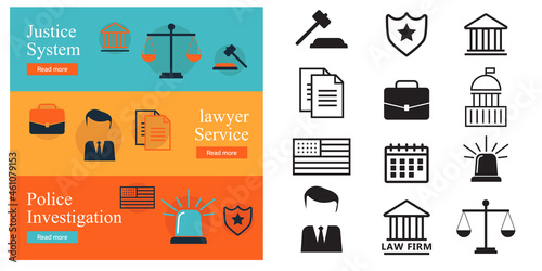 Lawyer concept. Lawyer icons in flat style. Lawyer sign and symbol vector. Lawyer set illustration