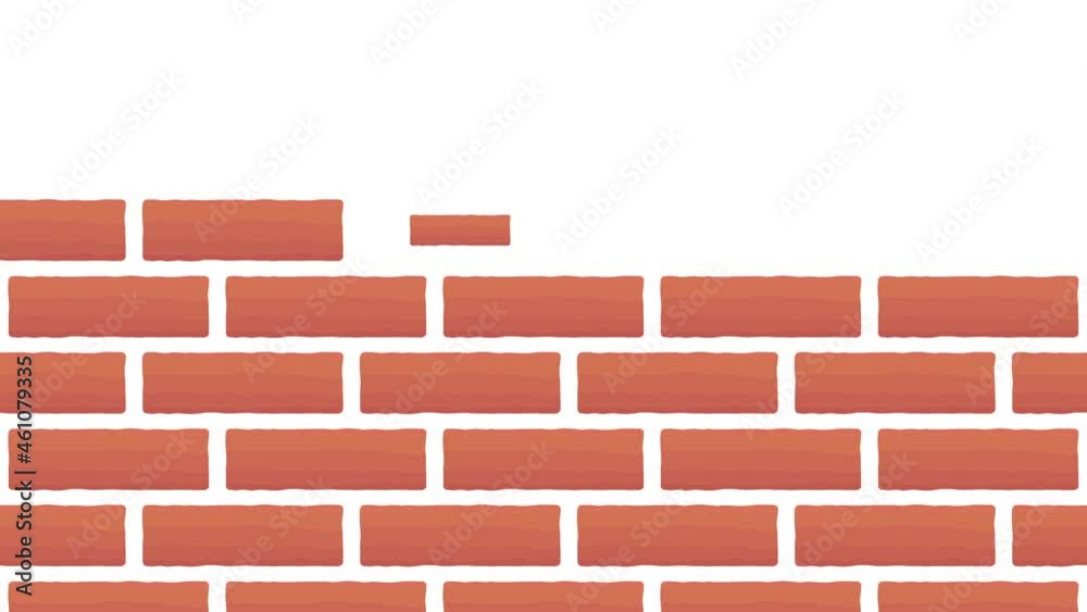 Red old shape bricks wall on white background building spawn up. Motion graphic video animation Red old shape bricks wall on white background building spawn up. Motion graphic video animation